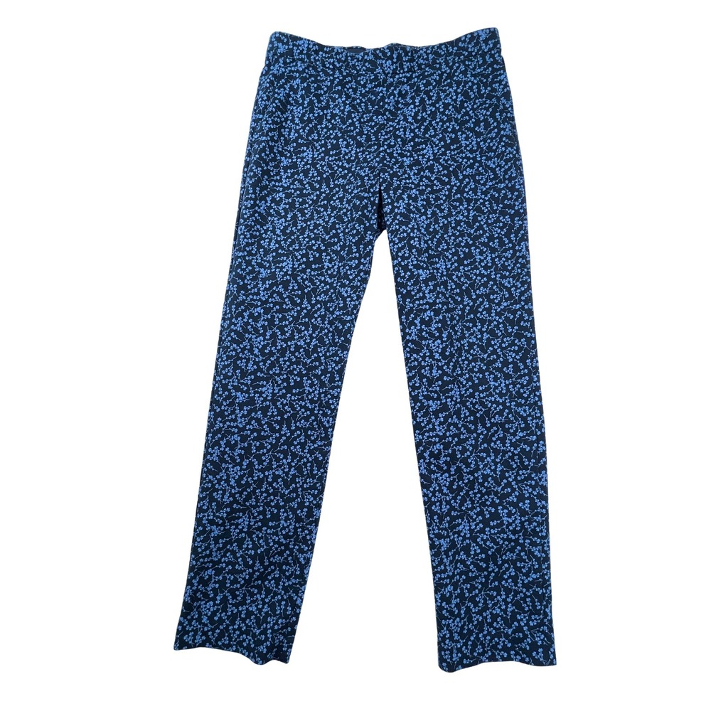 J. Jill 8 Wearever Smooth Fit Slim Leg Pants Navy Blue Floral Stretch Career